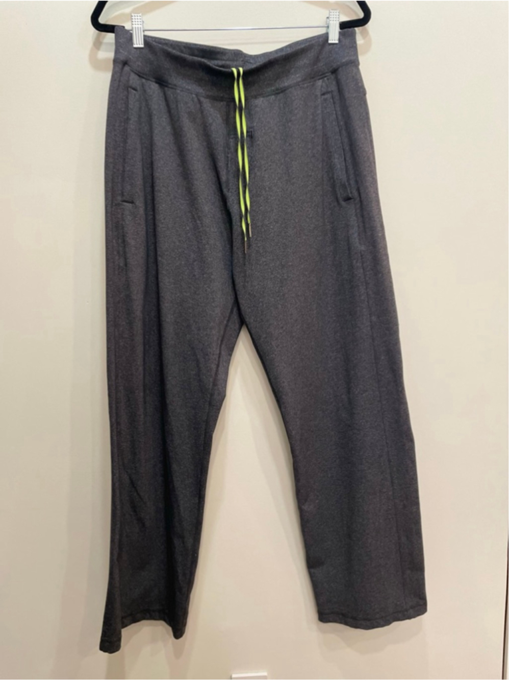 Lululemon Kung Fu Wide Leg Gray Sweatpants with Neon Green Drawstring Size L